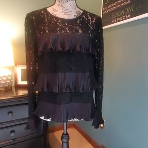 Black lace and ruffle shirt.
